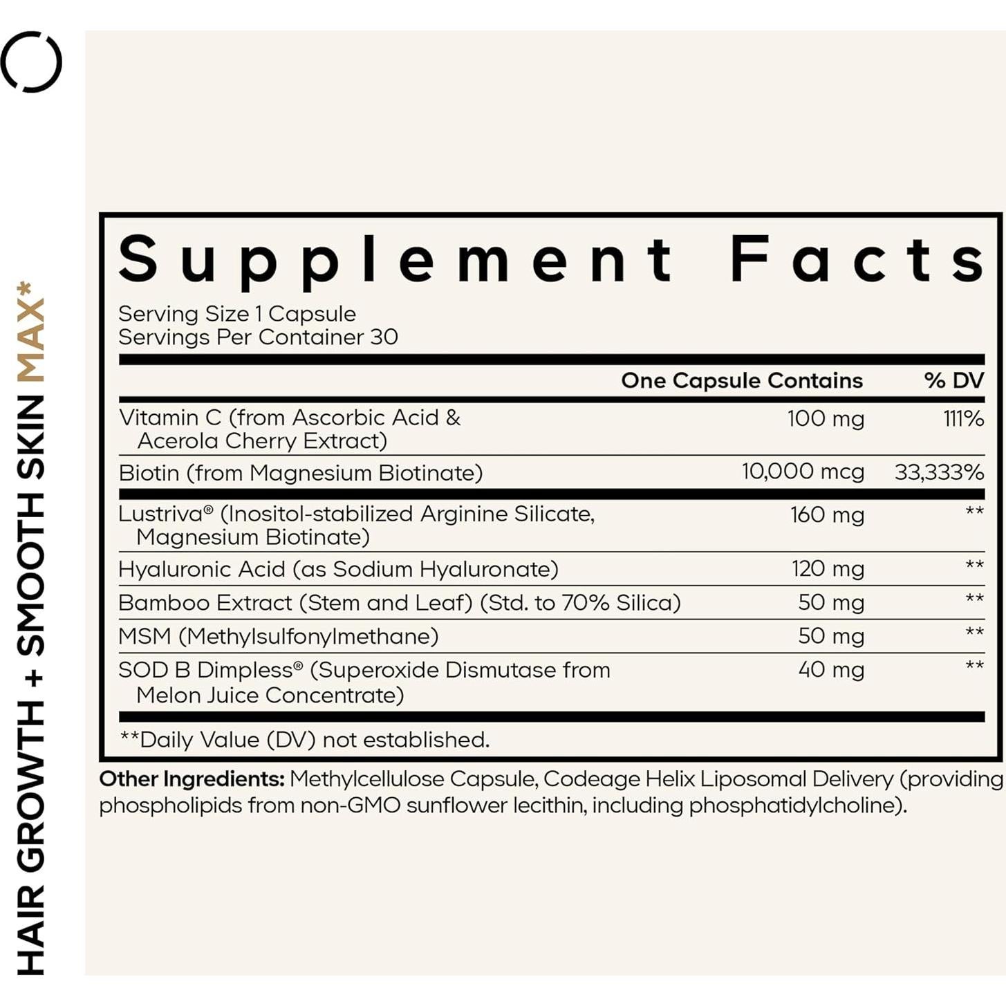 Suplemento Vitaminas Codeage Crecimiento Cabello y Piel 30 Cápsulas