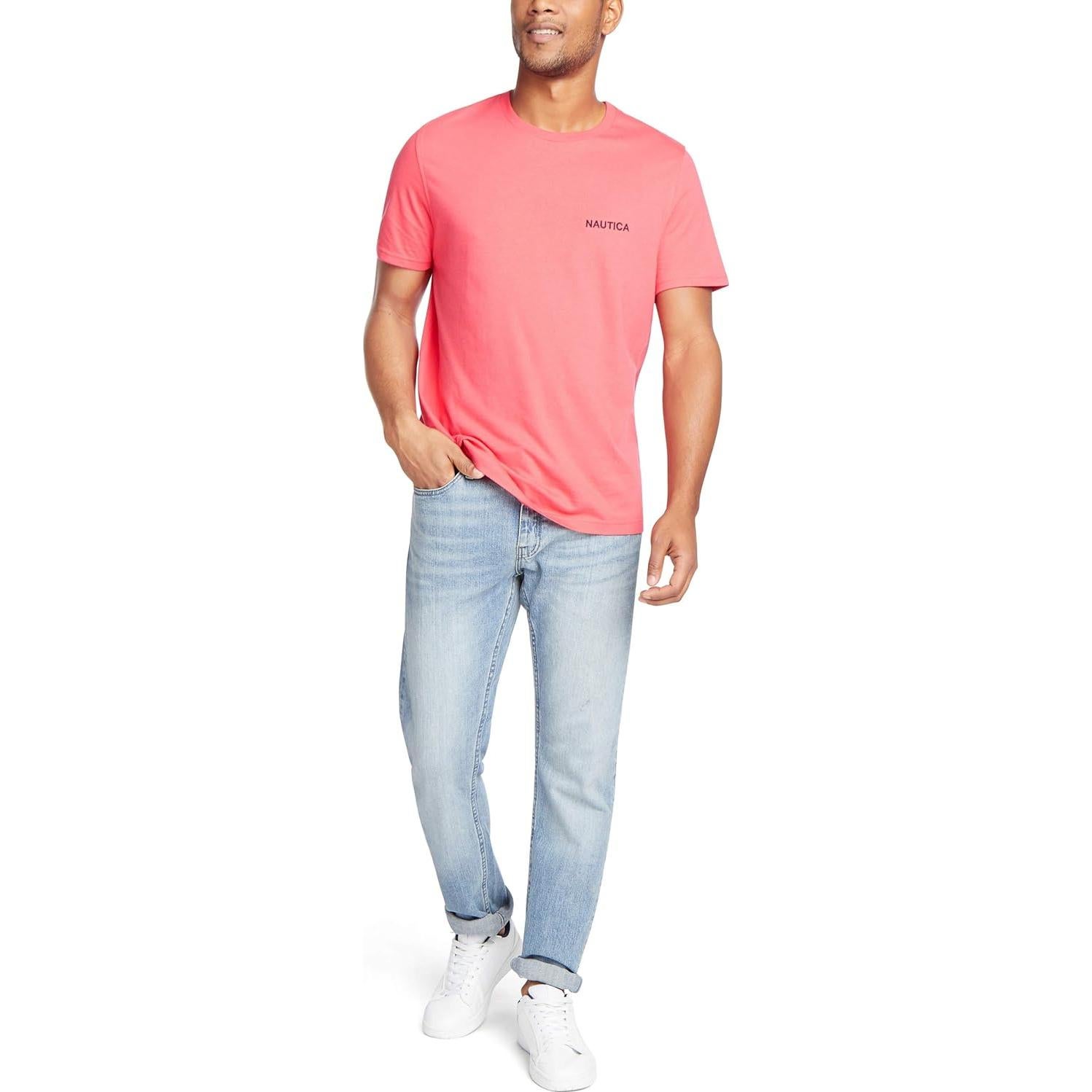 Camiseta Nautica de Cuello Redondo Manga Corta Melón Berry