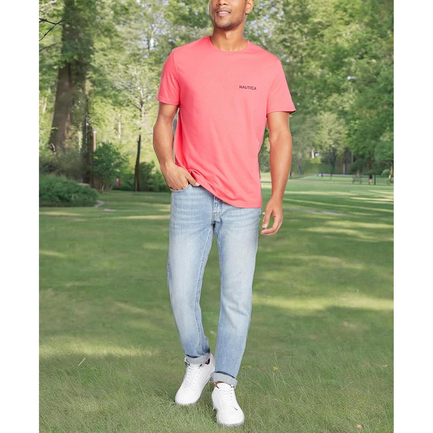 Camiseta Nautica de Cuello Redondo Manga Corta Melón Berry