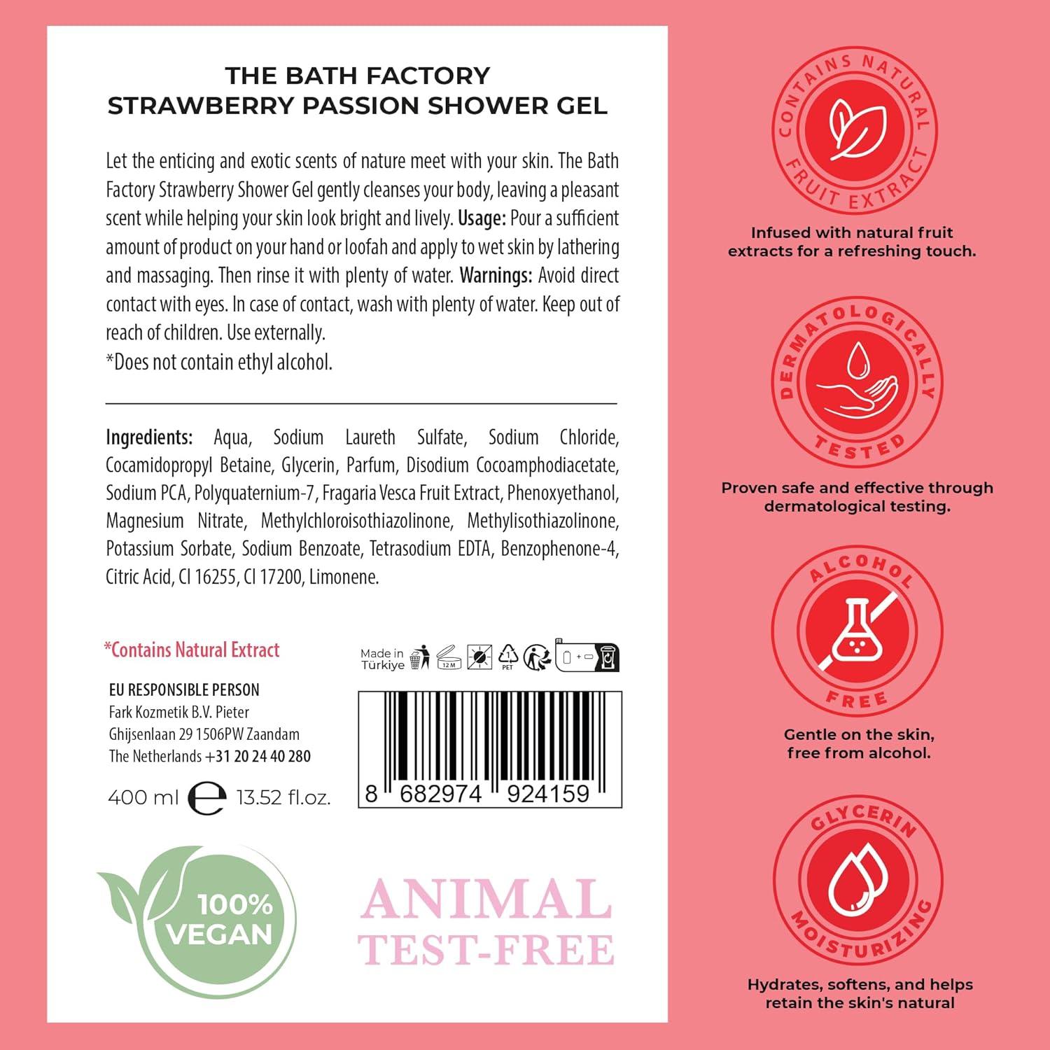 Gel de Ducha Pasión de Fresa The Bath Factory 400 ml