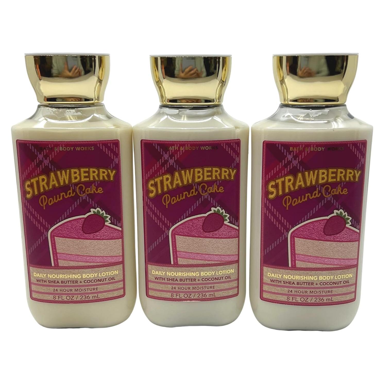 Loción Corporal Nutritiva Bath & Body Works Pastel de Fresa - 3x236mL