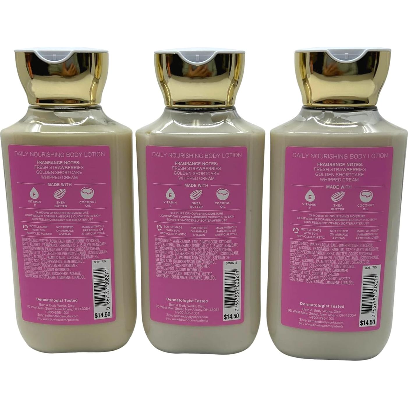 Loción Corporal Nutritiva Bath & Body Works Pastel de Fresa - 3x236mL