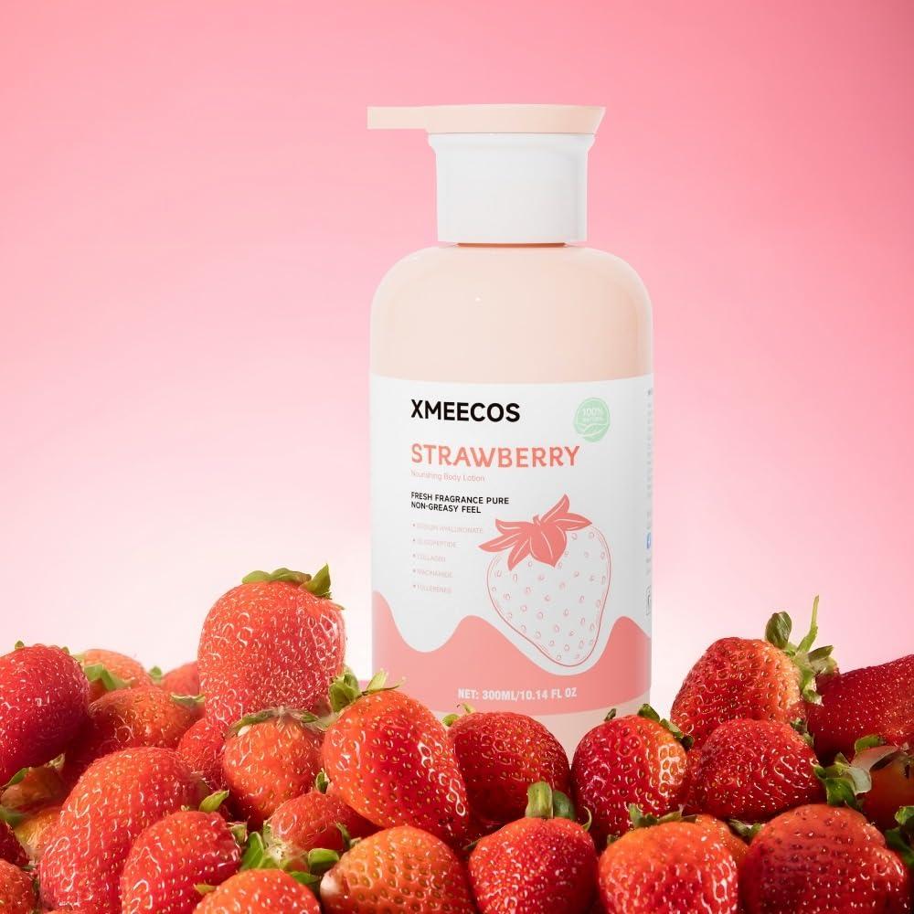 Loción Corporal Nutritiva XMEECOS 300ml Fresa Colágeno Niacinamida