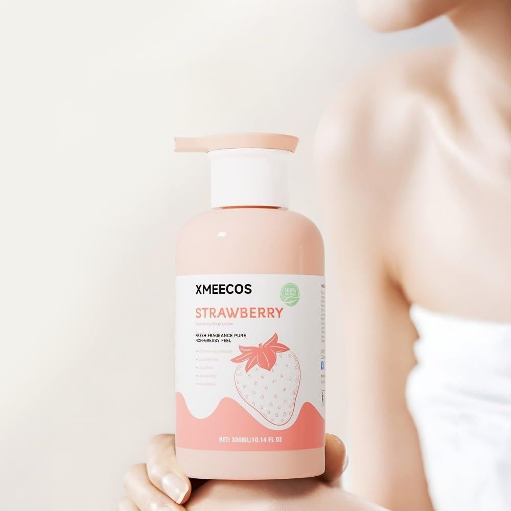 Loción Corporal Nutritiva XMEECOS 300ml Fresa Colágeno Niacinamida