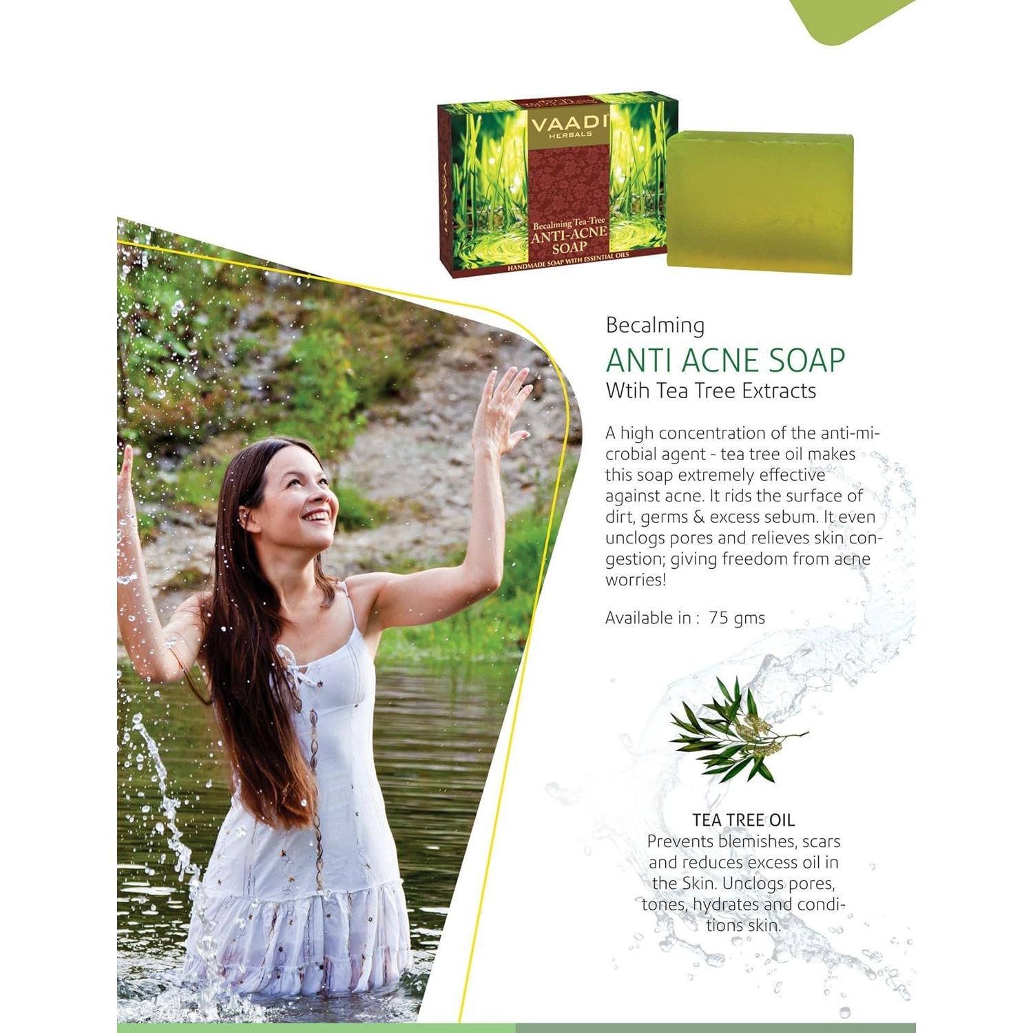 Jabón de baño natural Vaadi Herbals con aceite de árbol de té - 6 unidades de 75g