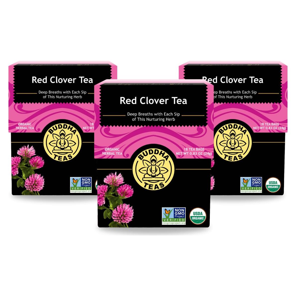 Té Herbal Orgánico Buddha Teas de Flor de Trébol Rojo - 3 Paquetes