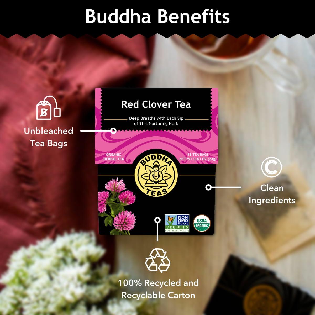 Té Herbal Orgánico Buddha Teas de Flor de Trébol Rojo - 3 Paquetes