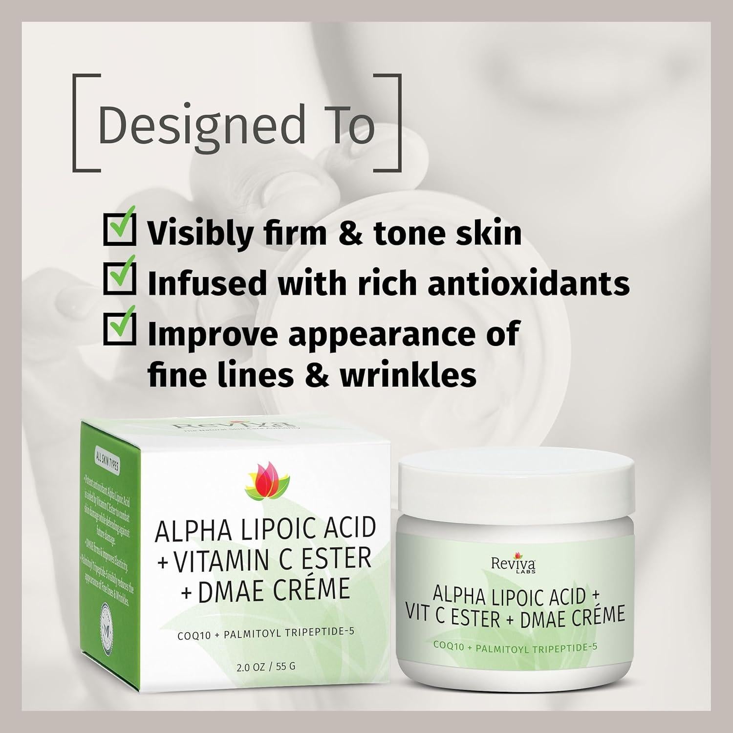 Crema Antienvejecimiento Reviva Labs con Ácido Lipoico y DMAE 56.7g
