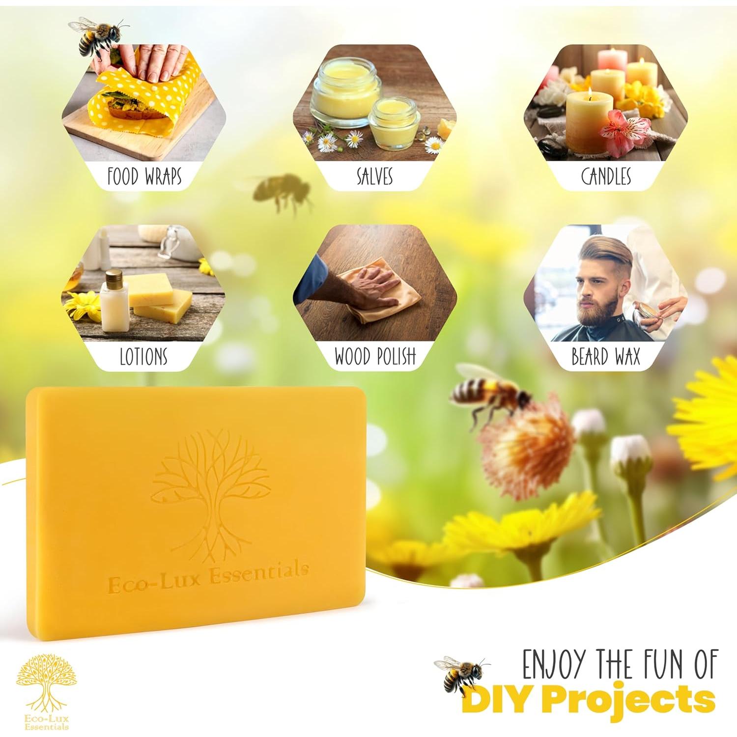Bloque de Cera de Abeja Amarilla 408g Eco Lux - 100% Pura y Natural