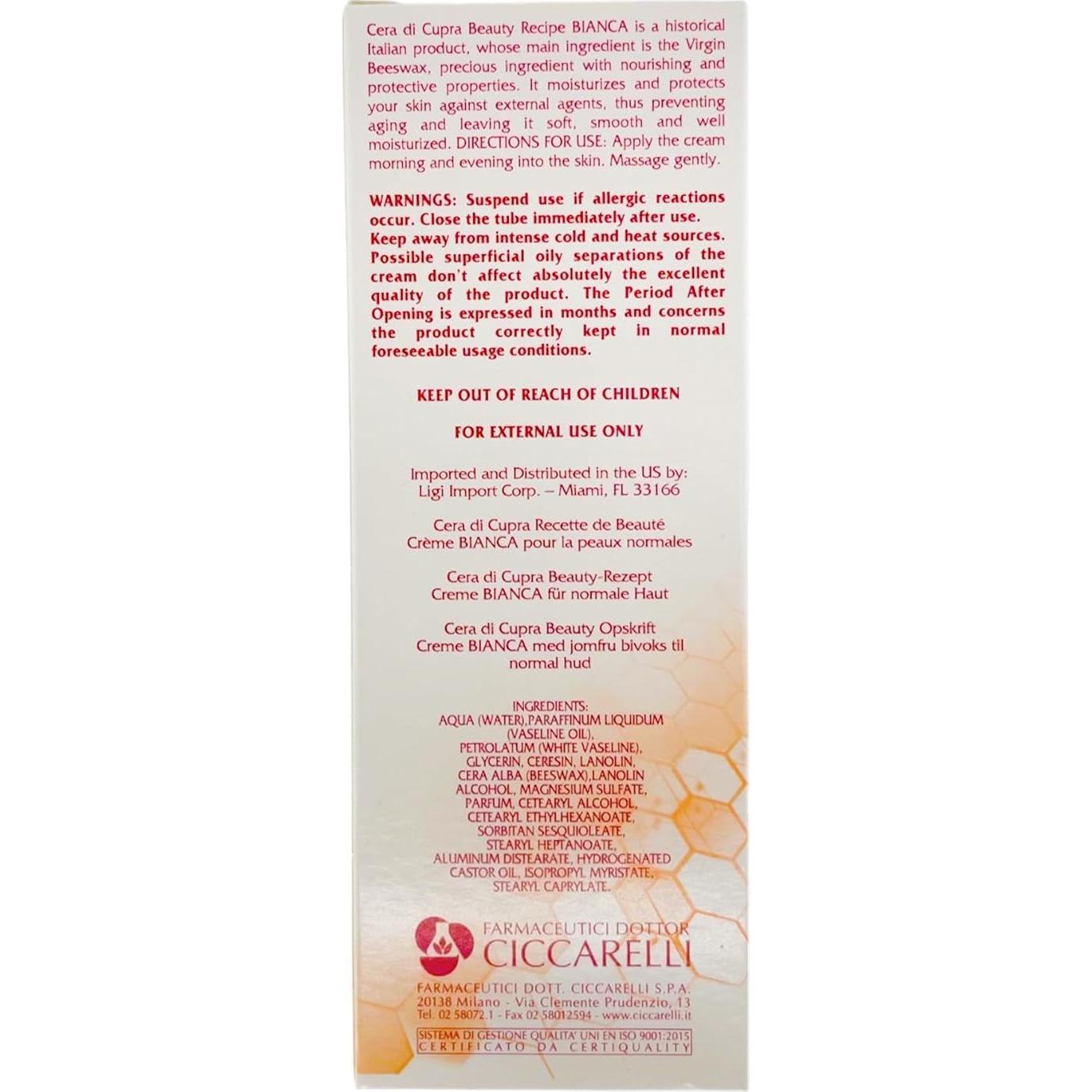 CERA DI CUPRA Bianca Crema Facial Hidratante 75ml Piel Normal y Grasa