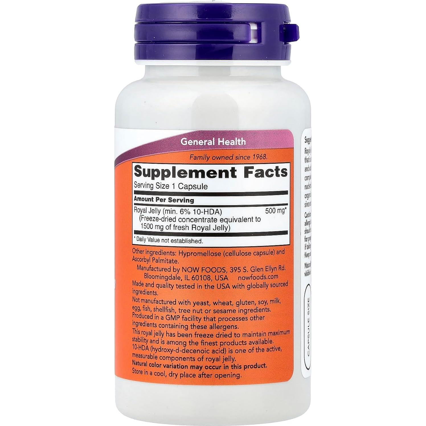 Jalea Real 1500 mg NOW Foods 60 cápsulas Sin Gluten