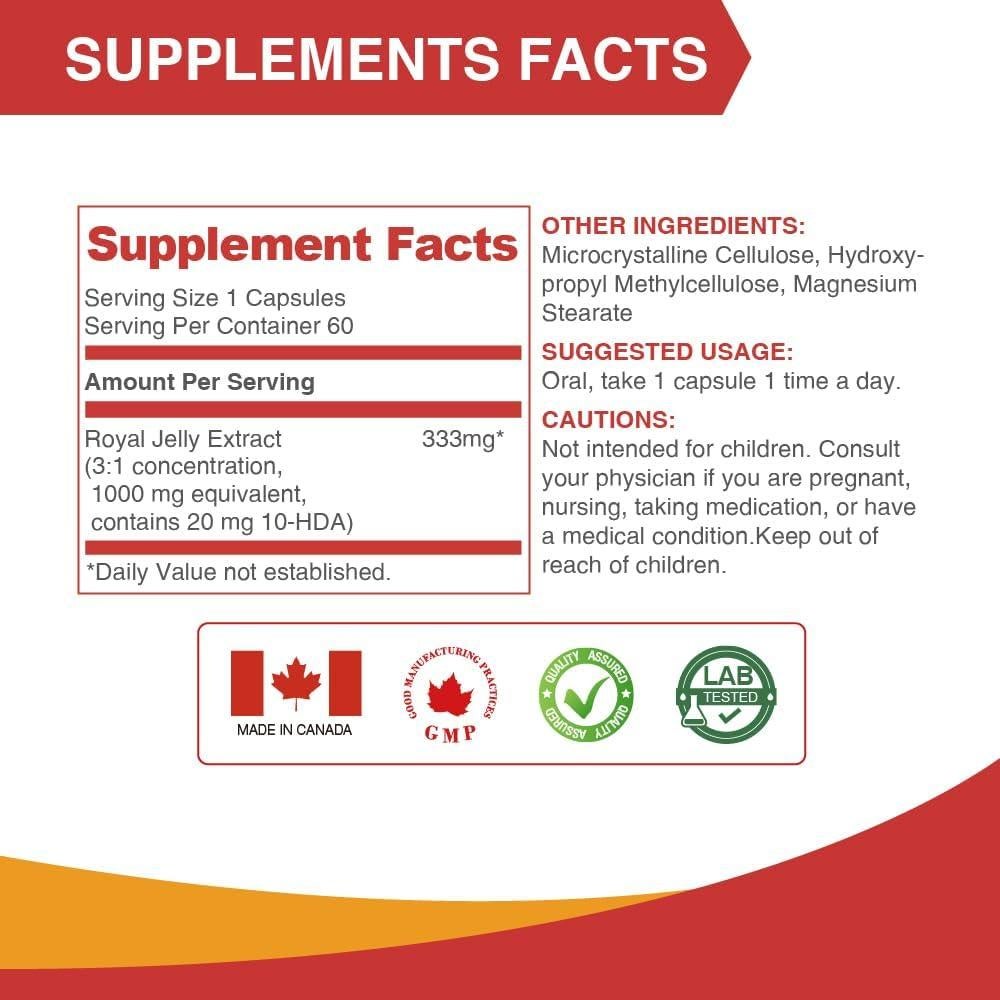 Jalea Real Lovita 333 mg 10-HDA 20 mg 60 Cápsulas Veganas