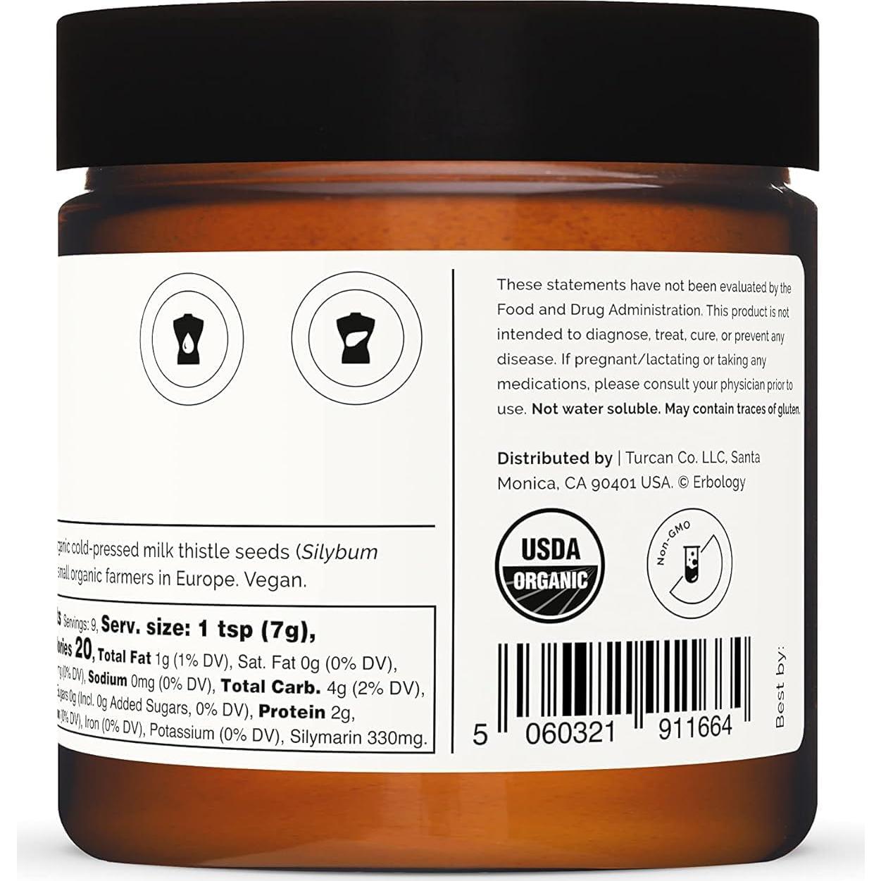 Polvo de Cardo Mariano Orgánico Erbology 60 g - 180 mg Silymarina