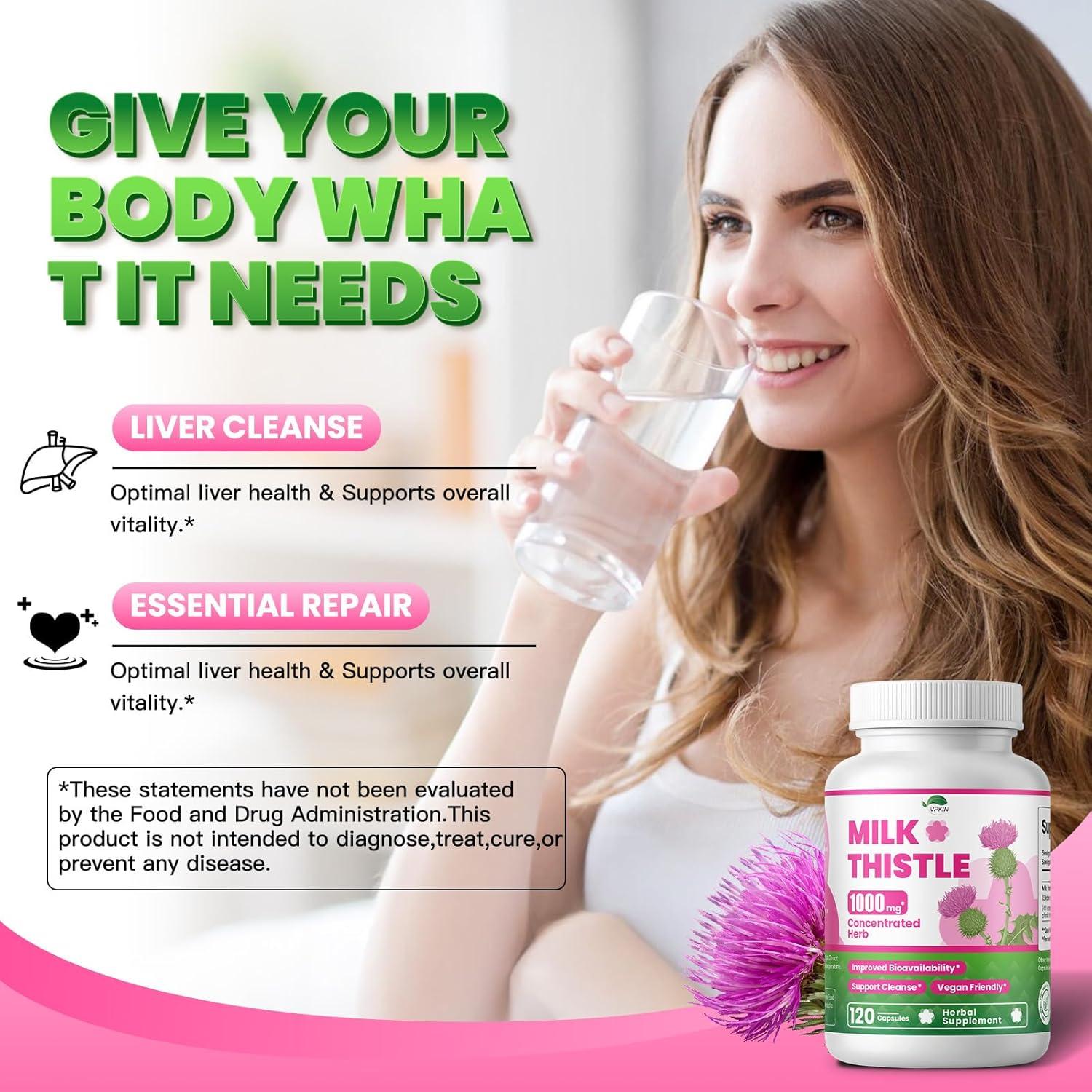 Suplemento Cardo Mariano VPKIN 1000mg 120 Cápsulas Veganas