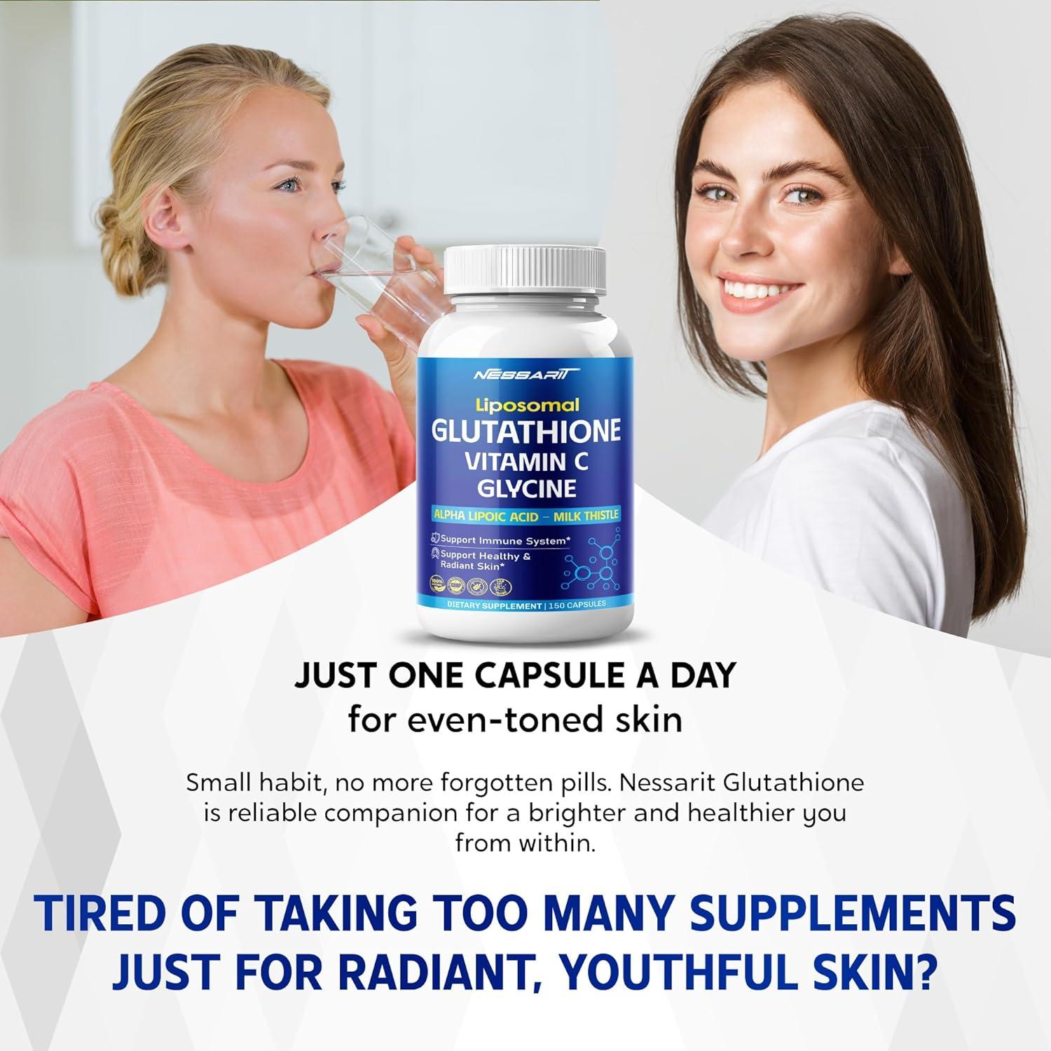 Suplemento de Glutati&oacute;n y Vitamina C NESSARIT - 150 C&aacute;psulas