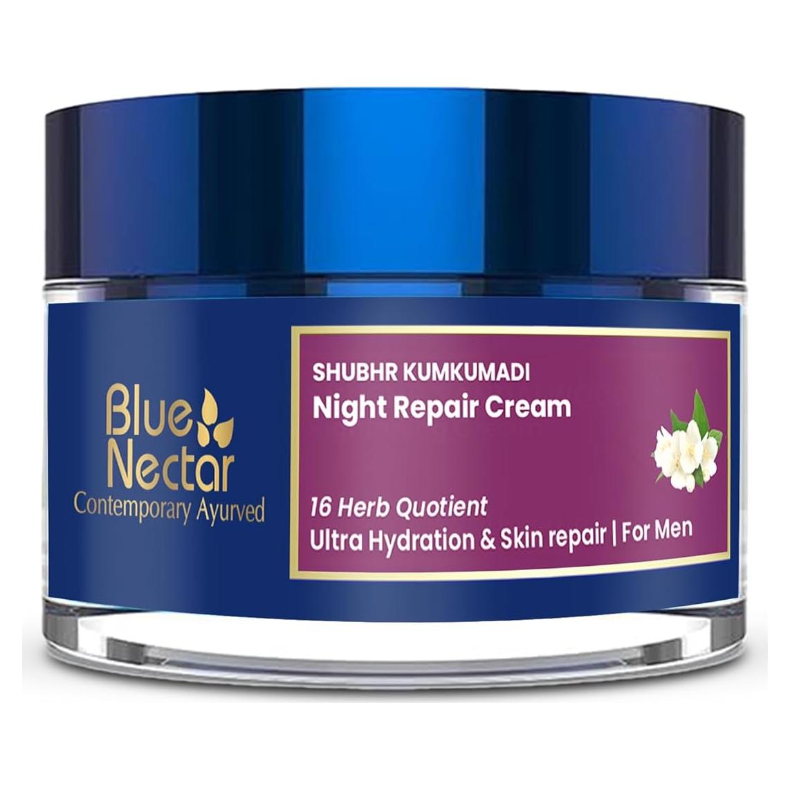 Crema Nocturna Kumkumadi Blue Nectar 50 ml - Hidratante Natural para Hombres