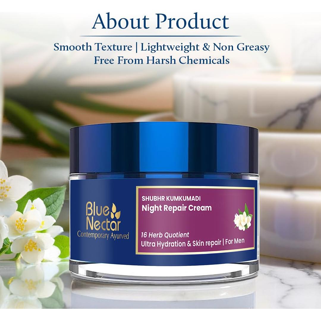 Crema Nocturna Kumkumadi Blue Nectar 50 ml - Hidratante Natural para Hombres