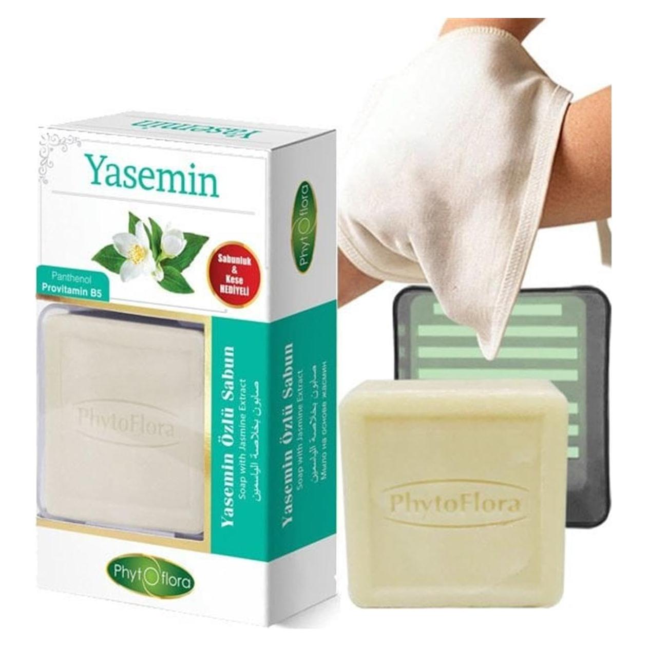 Set de Jabón Natural Jazmín 3 en 1 con Bandeja y Toallita