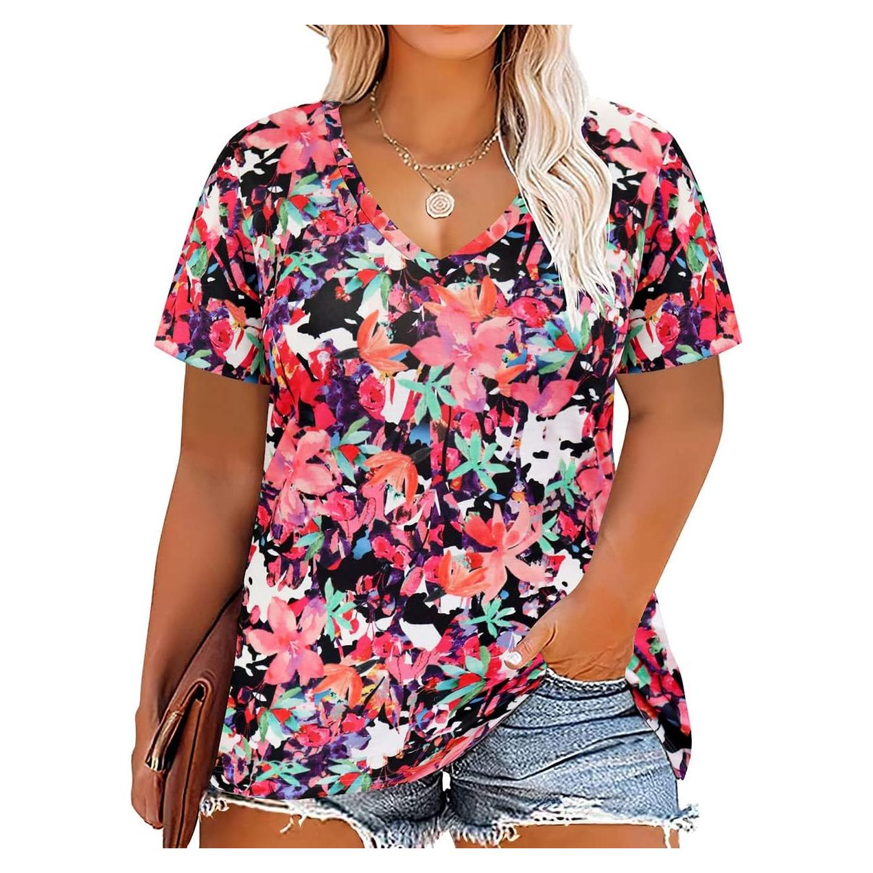 Camisetas de Verano para Mujeres Talla Grande XL-5XL Floral