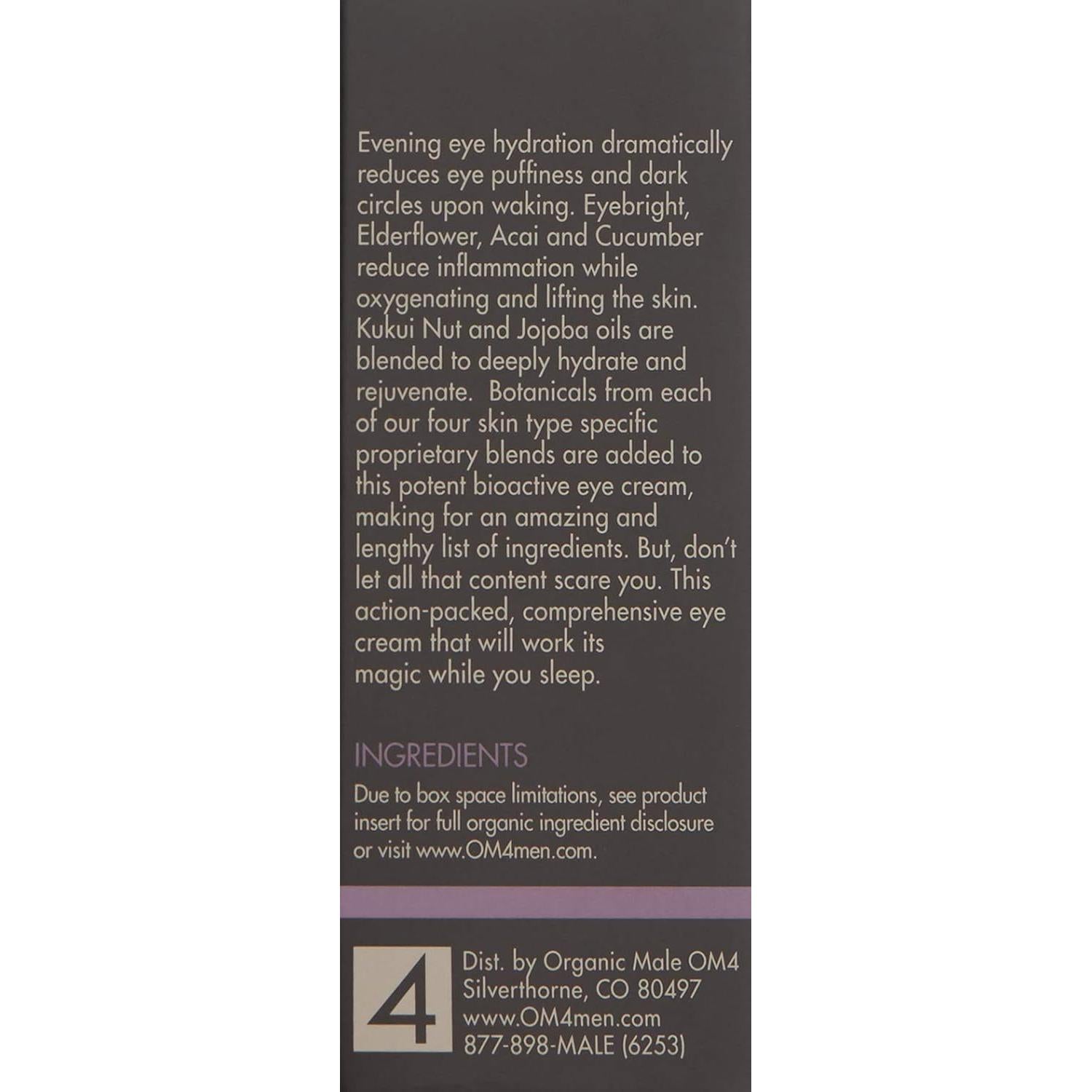 Crema para Ojos Hidratante Organic Male OM4 108g - Anti-Envejecimiento
