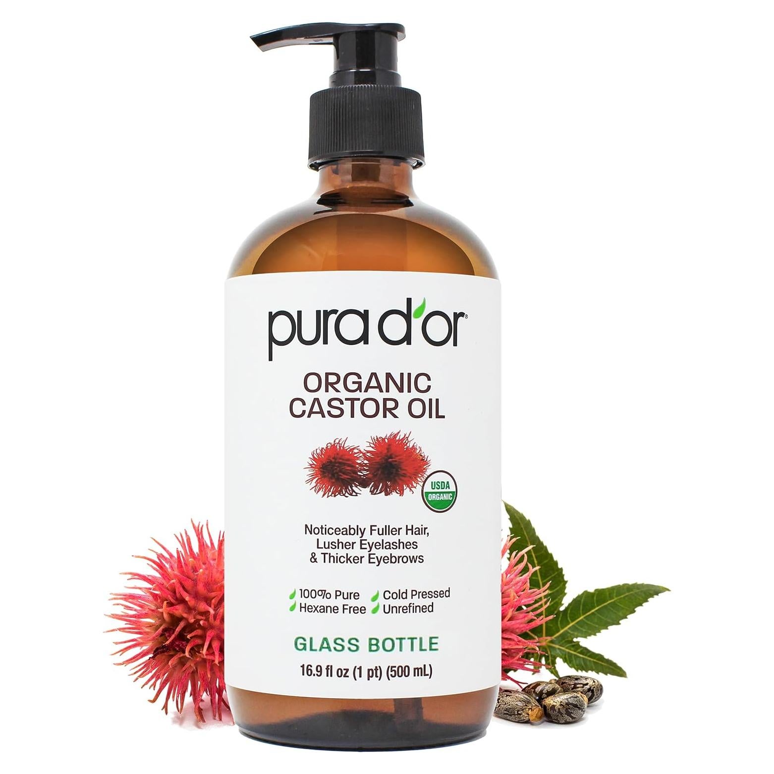 Aceite de Ricino Orgánico PURA D'OR 500 ml - Pestañas y Cejas