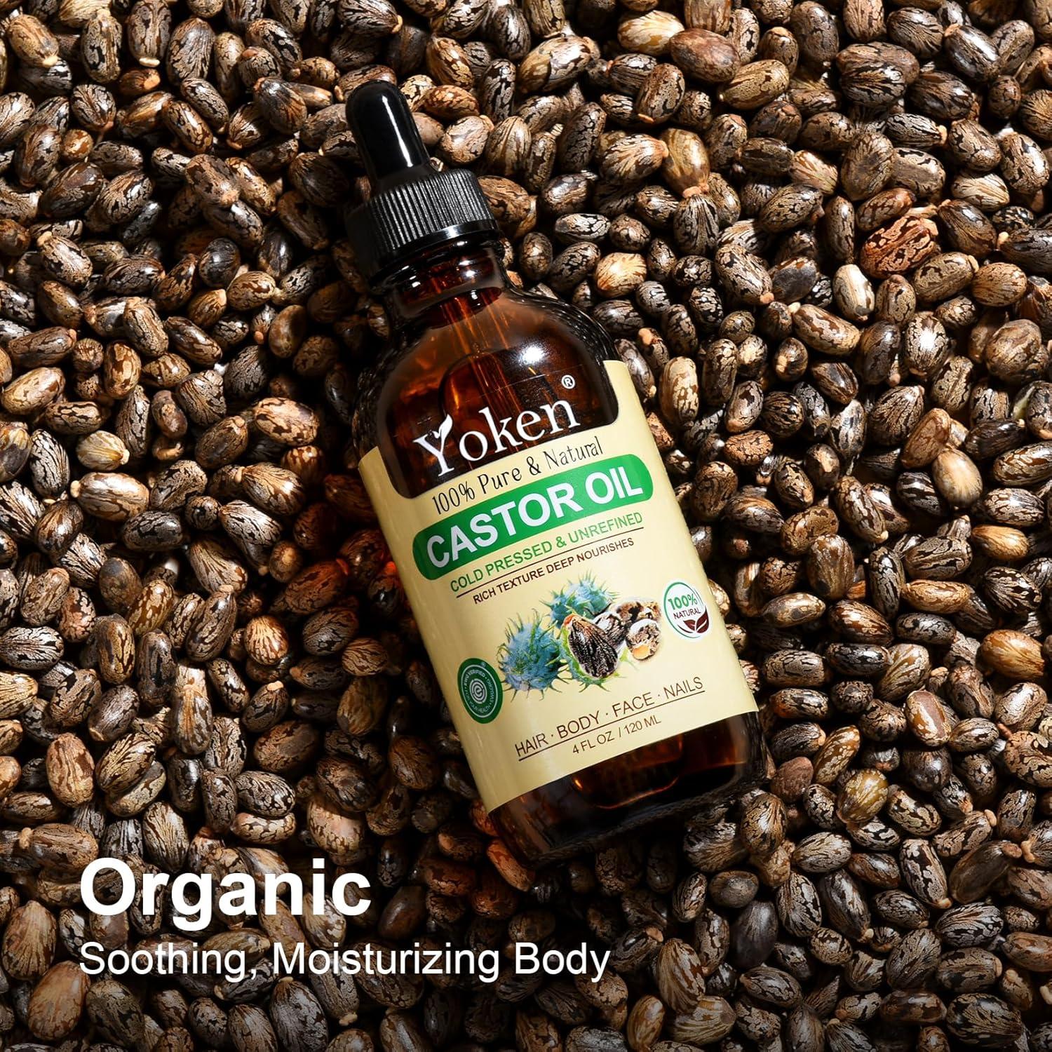 Aceite de Ricino Orgánico Yoken 118ml - Prensado en Frío, EWG Verificado