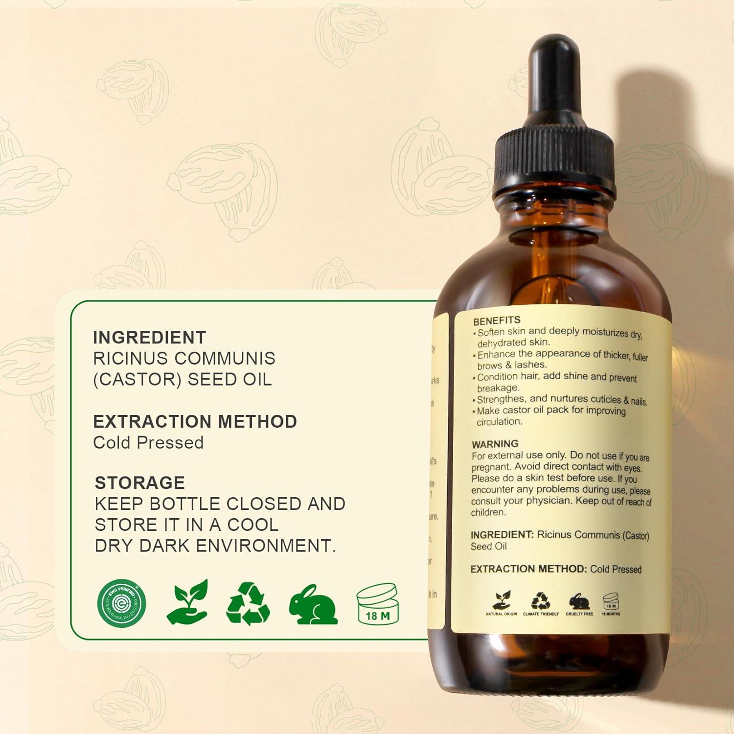 Aceite de Ricino Orgánico Yoken 118ml - Prensado en Frío, EWG Verificado