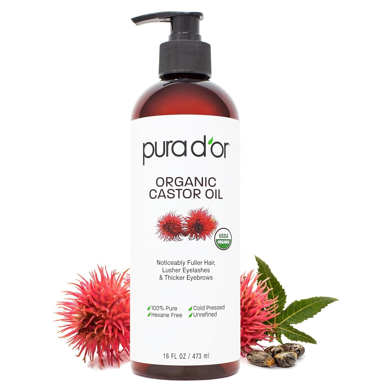 Aceite de Ricino Orgánico PURA D'OR 473ml - 100% Puro USDA