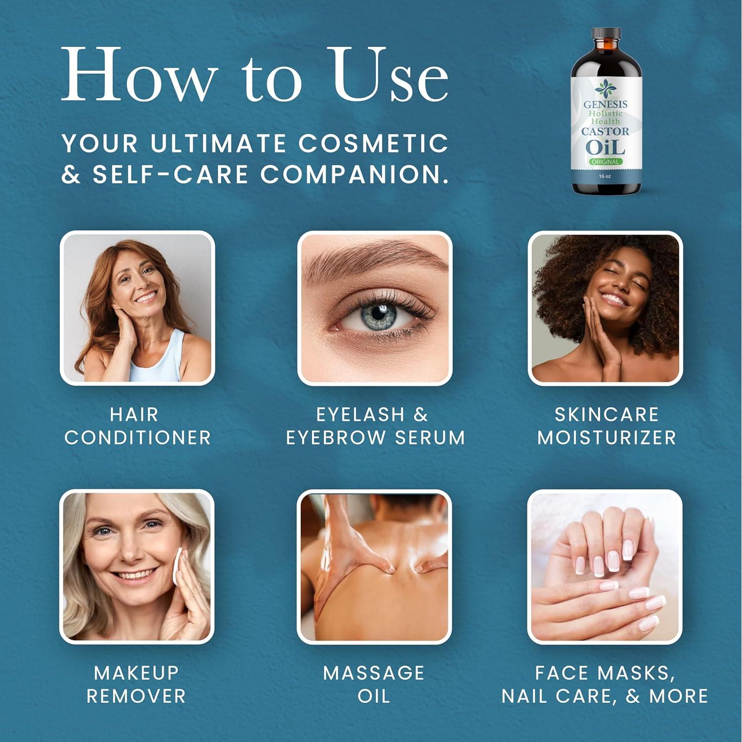 Aceite de Ricino Orgánico Genesis Holistic Health 0.47L - Puro y Prensado en Frío