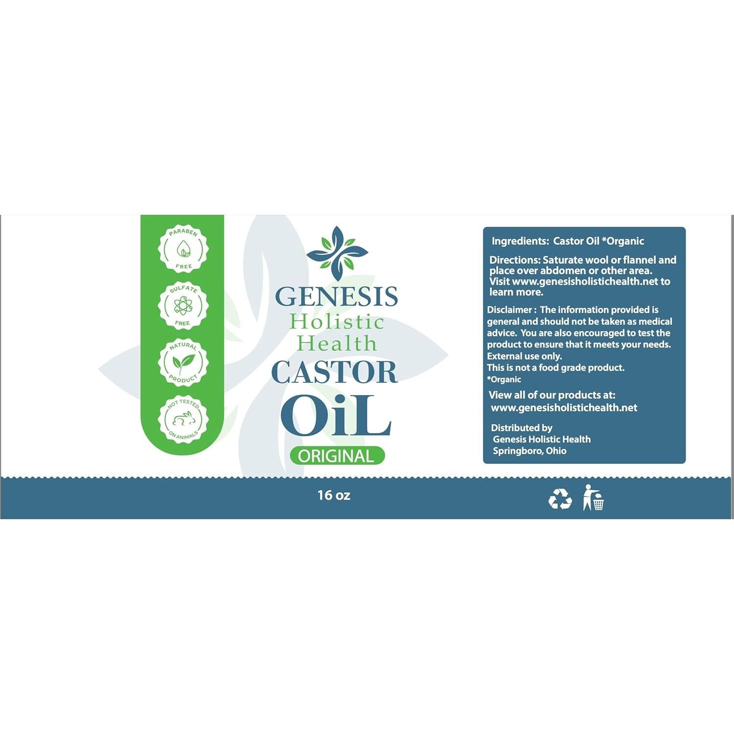 Aceite de Ricino Orgánico Genesis Holistic Health 0.47L - Puro y Prensado en Frío