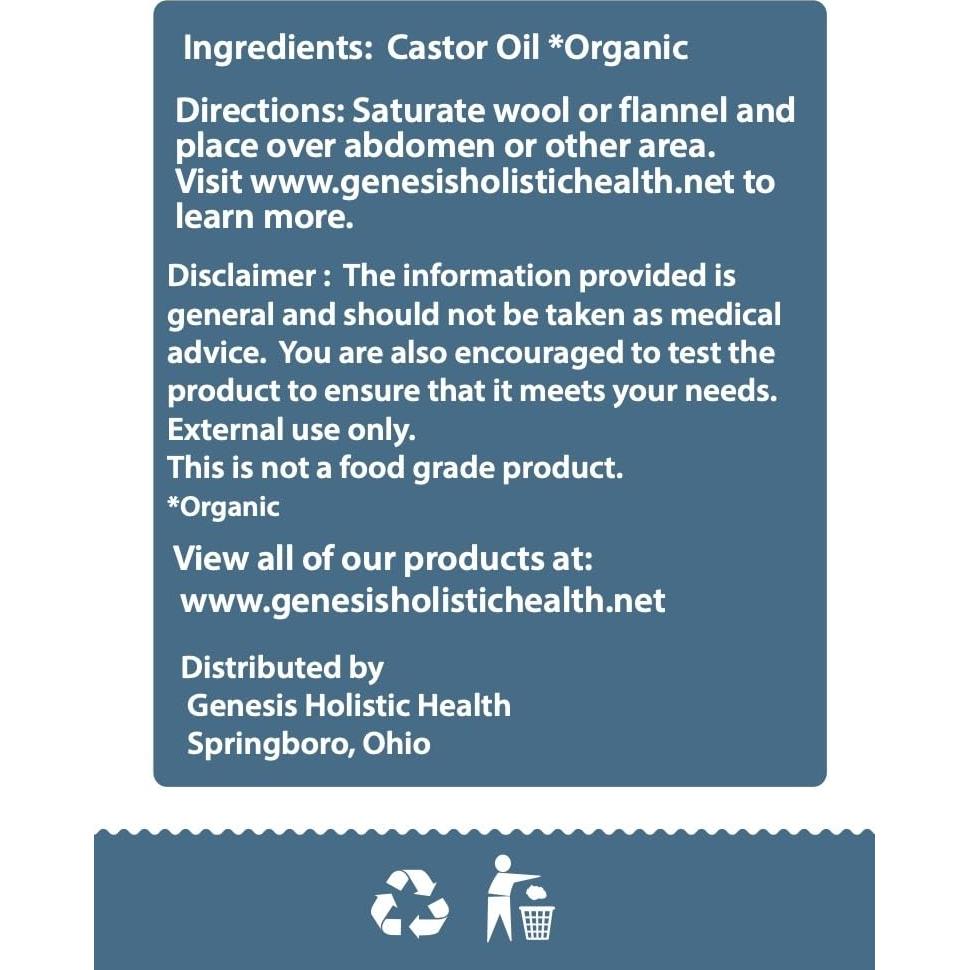Aceite de Ricino Orgánico Genesis Holistic Health 0.47L - Puro y Prensado en Frío