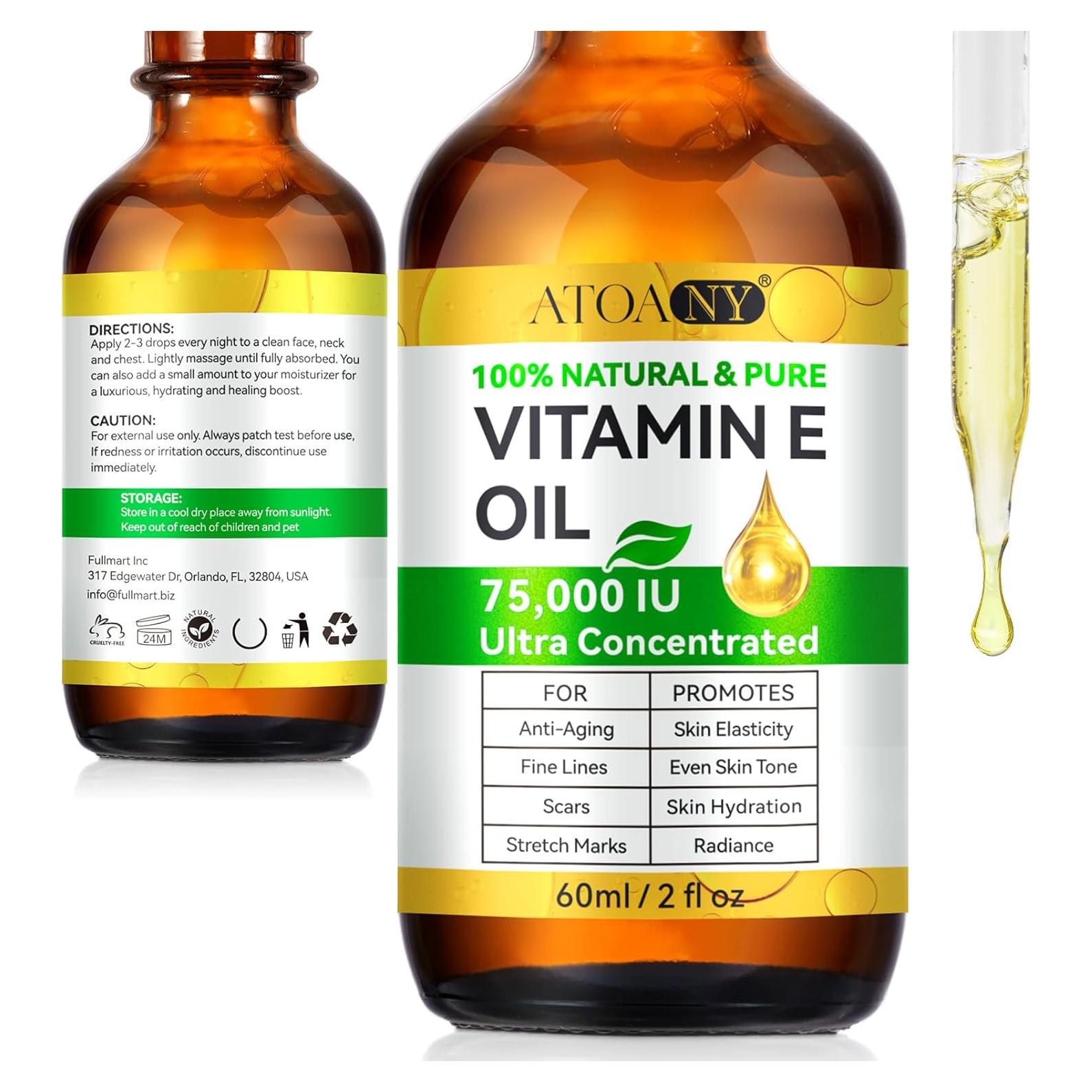 Aceite de Vitamina E Orgánico Puro 75,000 UI - 60 ml Hidratante