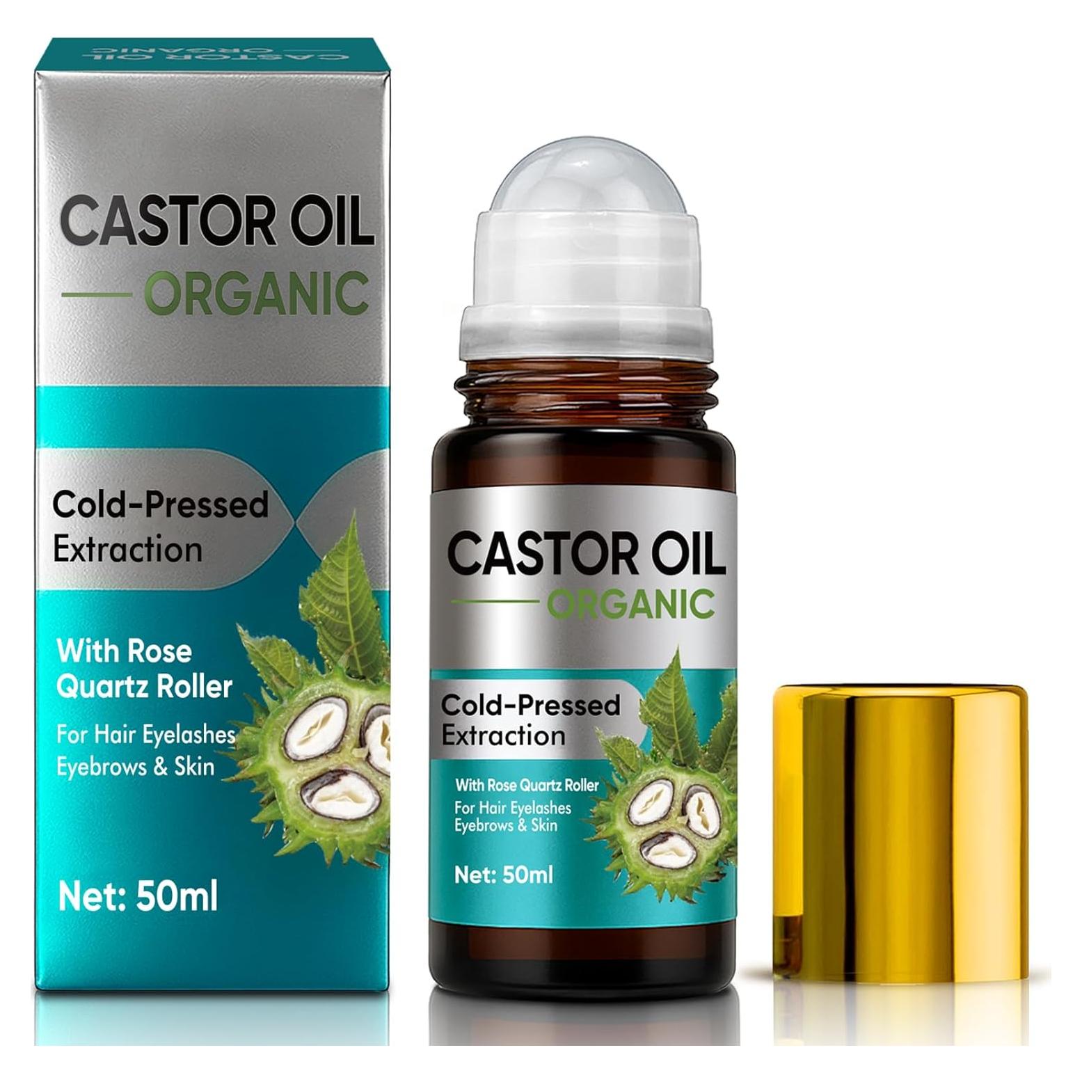 Aceite de Ricino Orgánico Hajoyful con Rodillo de Cuarzo Rosa 150g