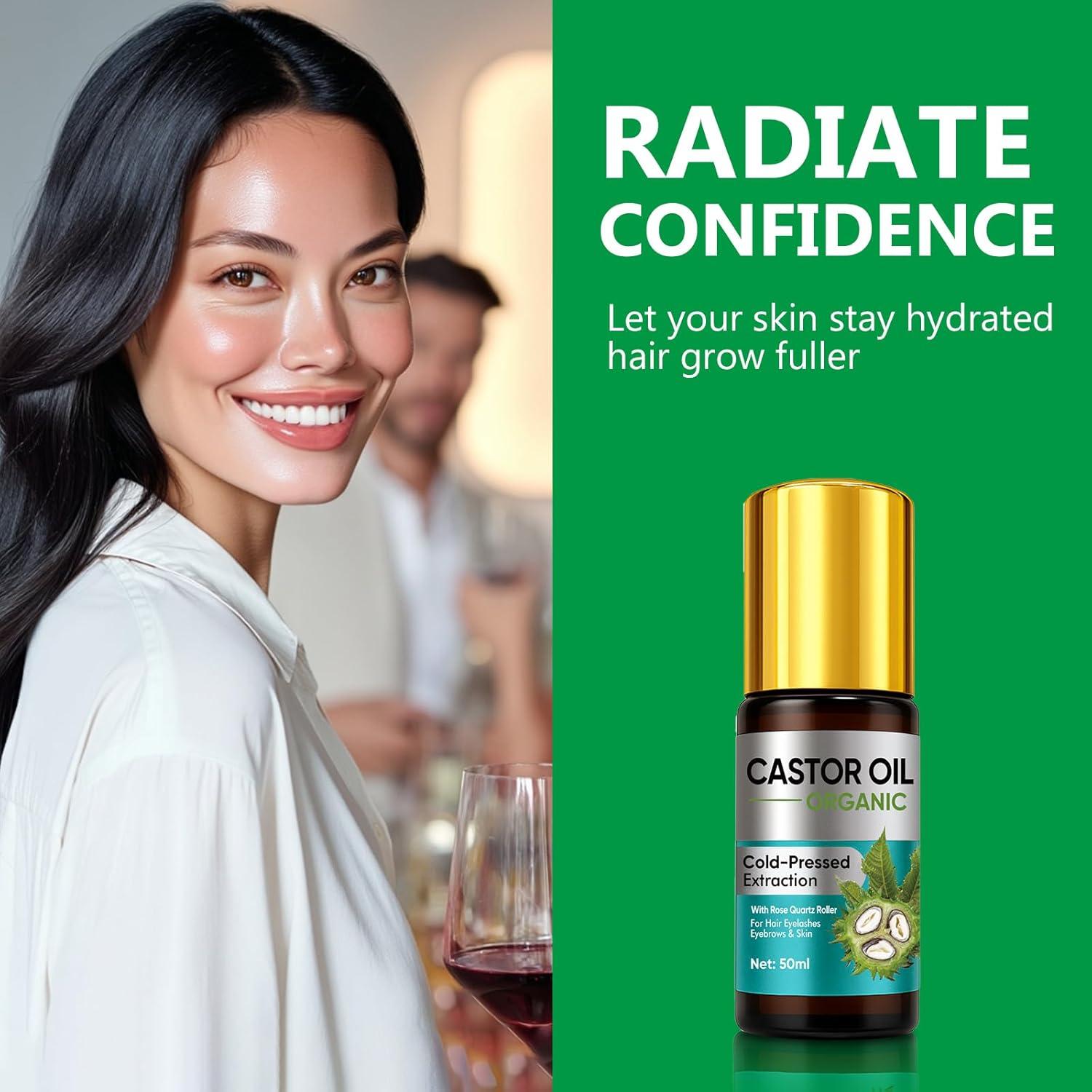 Aceite de Ricino Orgánico Hajoyful con Rodillo de Cuarzo Rosa 150g