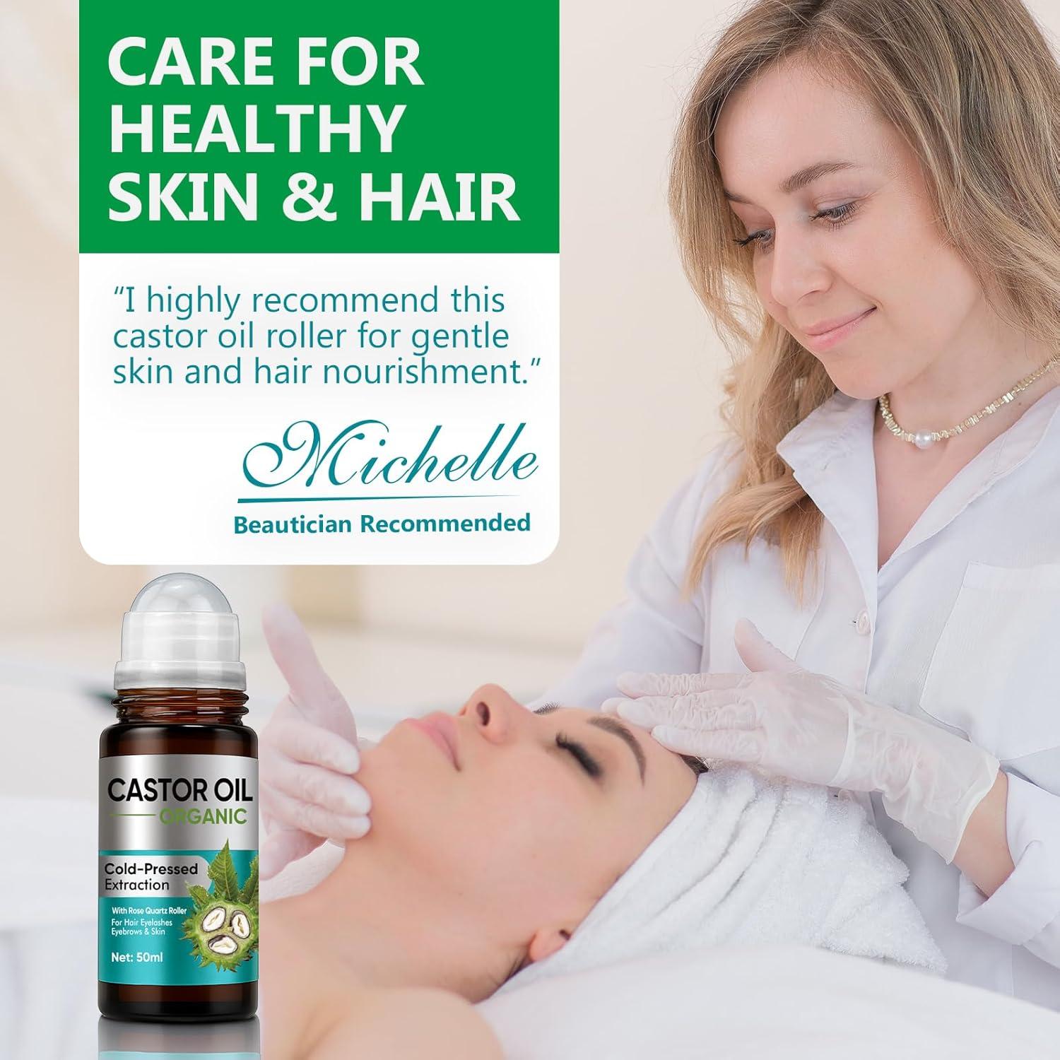 Aceite de Ricino Orgánico Hajoyful con Rodillo de Cuarzo Rosa 150g