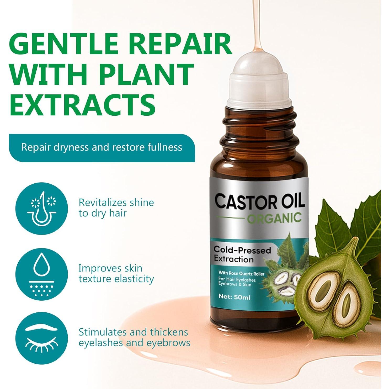 Aceite de Ricino Orgánico Hajoyful con Rodillo de Cuarzo Rosa 150g