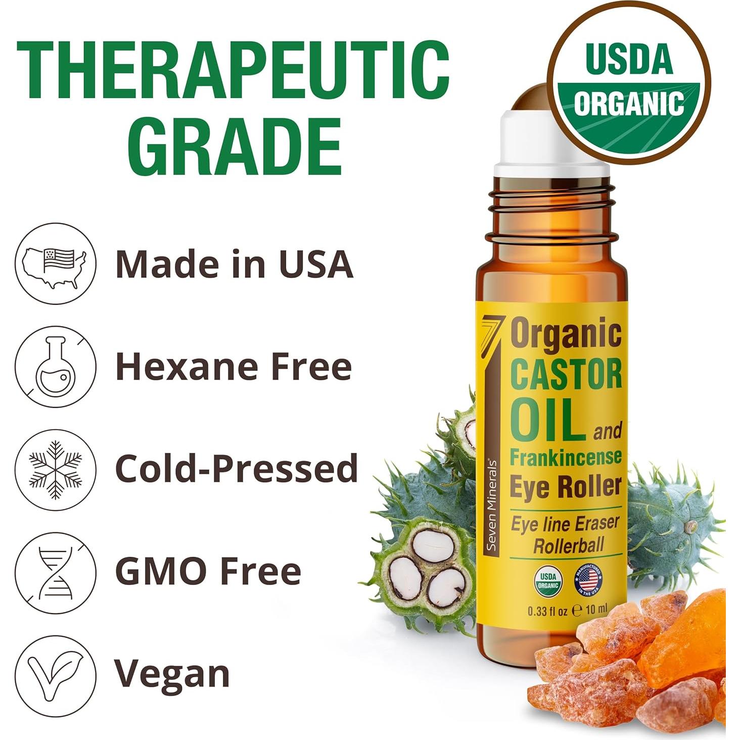 Roll On Aceite de Ricino Orgánico Seven Minerals 10 ml - Antiarrugas