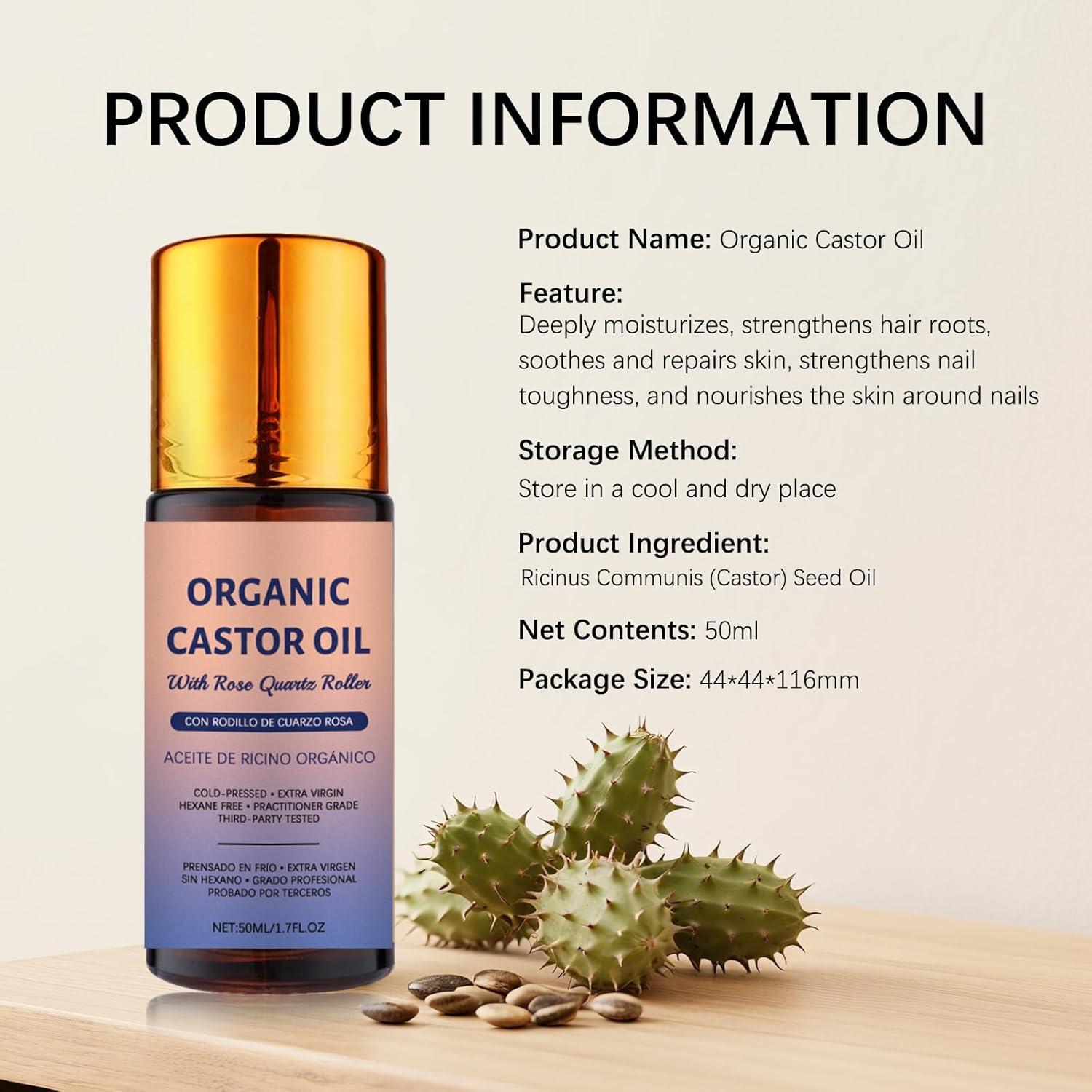 Aceite de Ricino Orgánico JISKG con Rodillo de Cuarzo Rosa 100ml