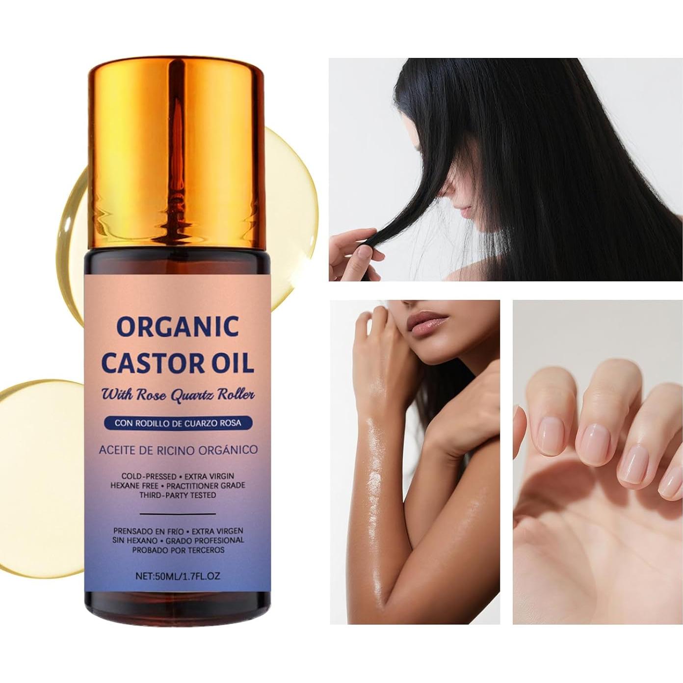 Aceite de Ricino Orgánico JISKG con Rodillo de Cuarzo Rosa 100ml