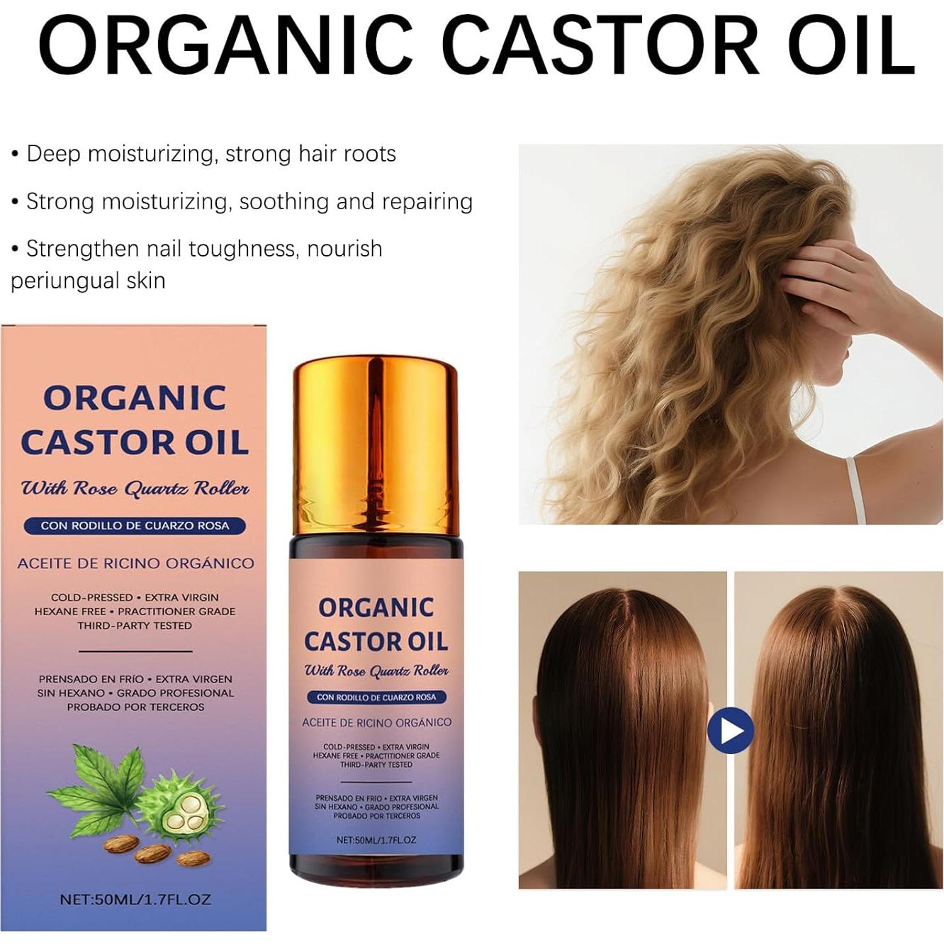 Aceite de Ricino Orgánico JISKG con Rodillo de Cuarzo Rosa 100ml