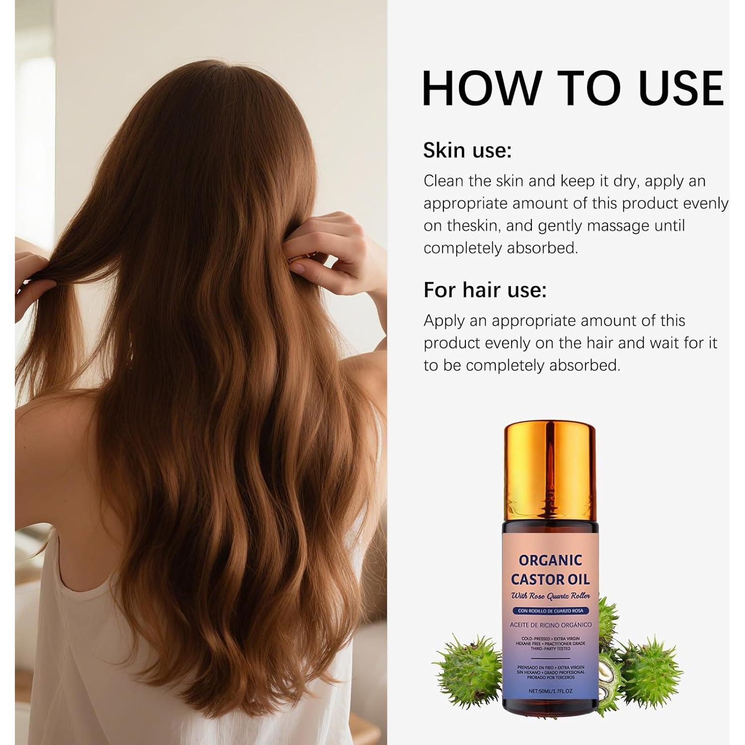 Aceite de Ricino Orgánico JISKG con Rodillo de Cuarzo Rosa 100ml