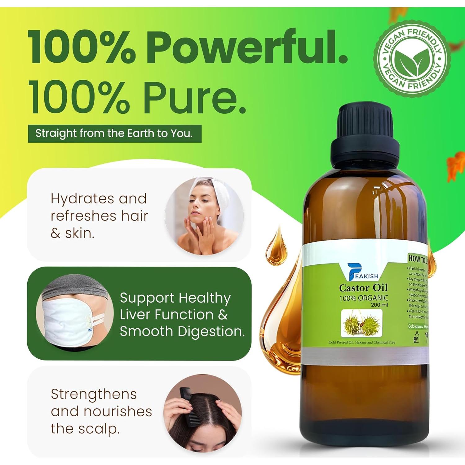 Kit de Aceite de Ricino Orgánico 200ml + Botella 5ml - Peakish