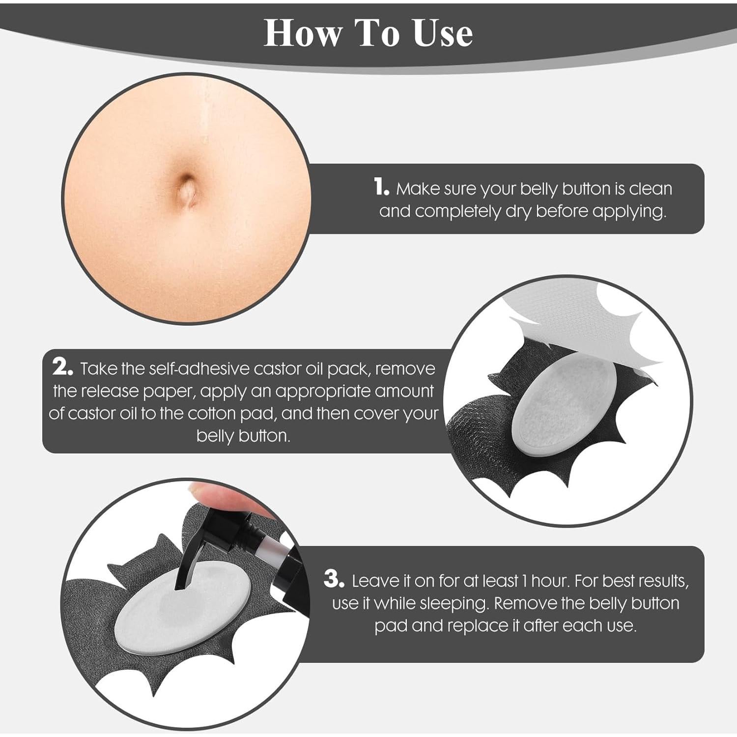 Juego de Aceite de Ricino Orgánico 4oz + 30 Parches Murciélago