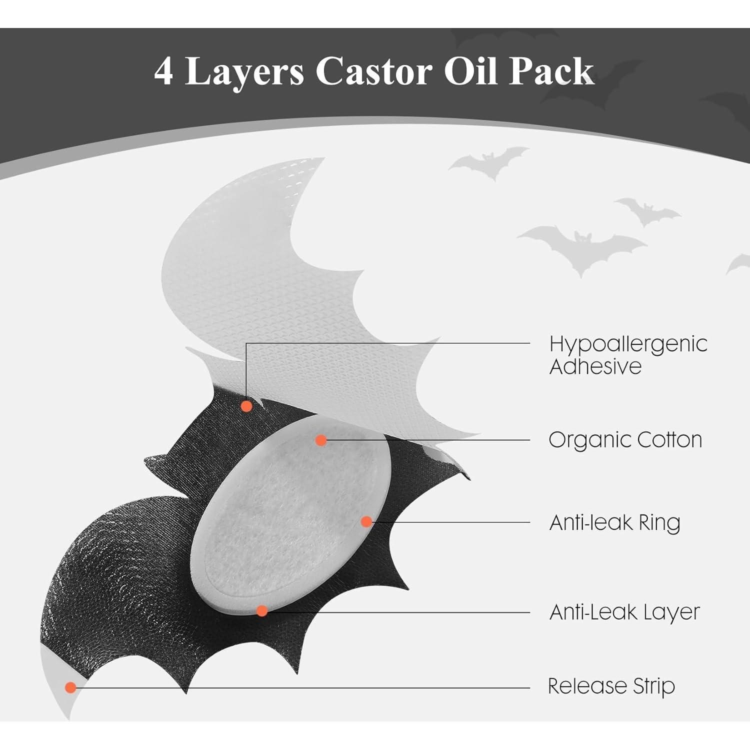 Juego de Aceite de Ricino Orgánico 4oz + 30 Parches Murciélago