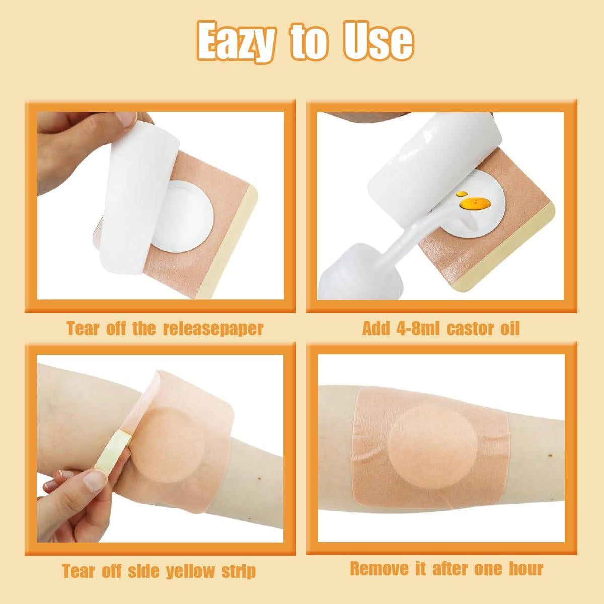 40 Parches de Aceite de Ricino Orgánico SOTICA 7x7cm Desechables