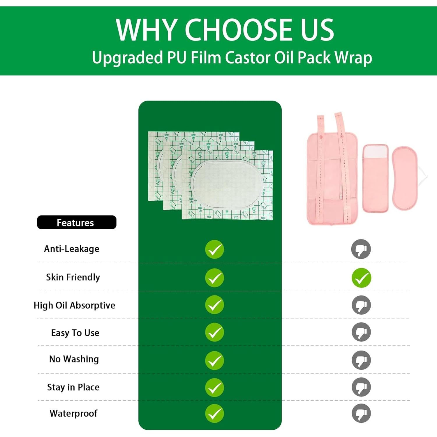 20 Parches Desechables de Aceite de Ricino VirKech 20x15 cm