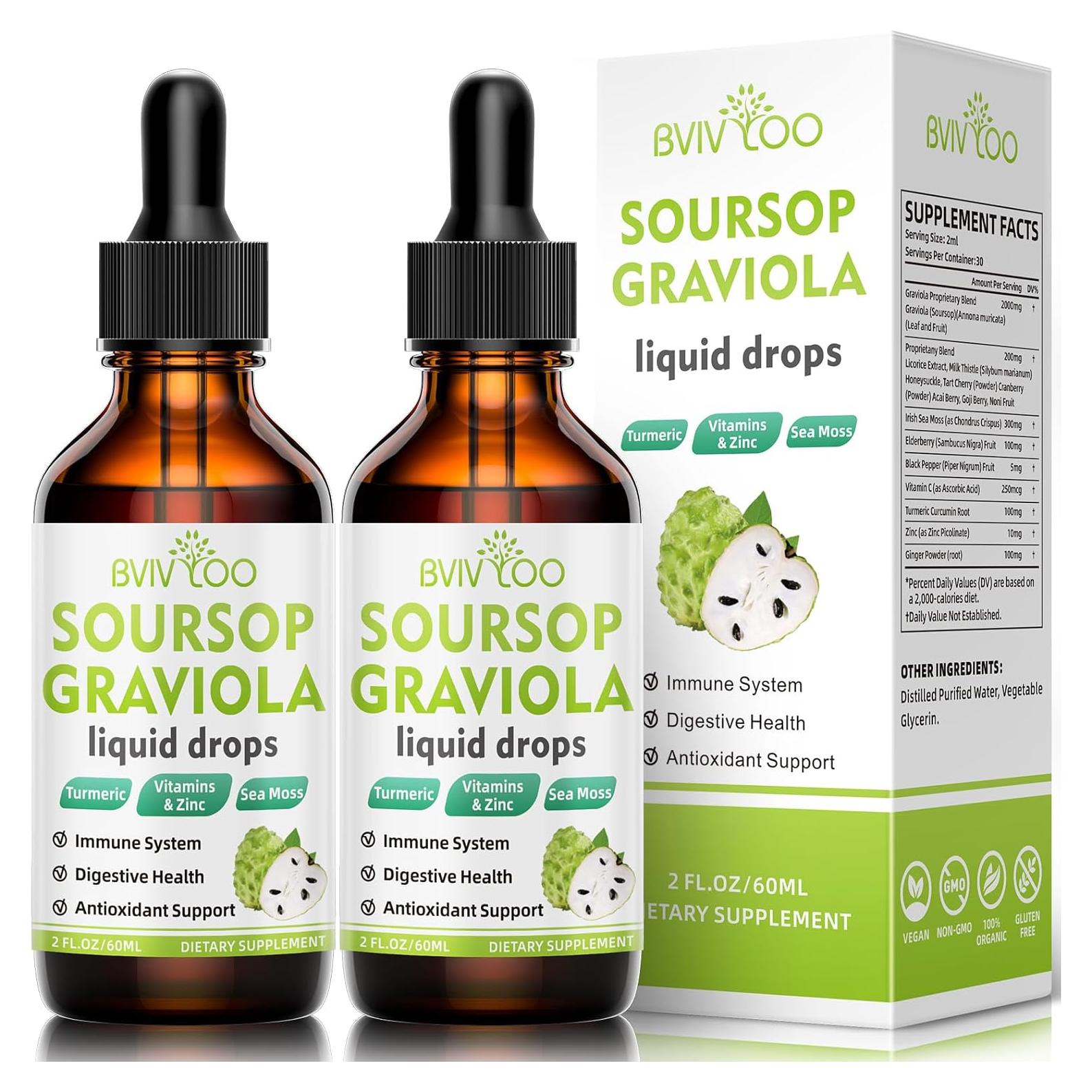 Gotas Líquidas de Graviola Soursop BVIVLOO - 2000mg x 2