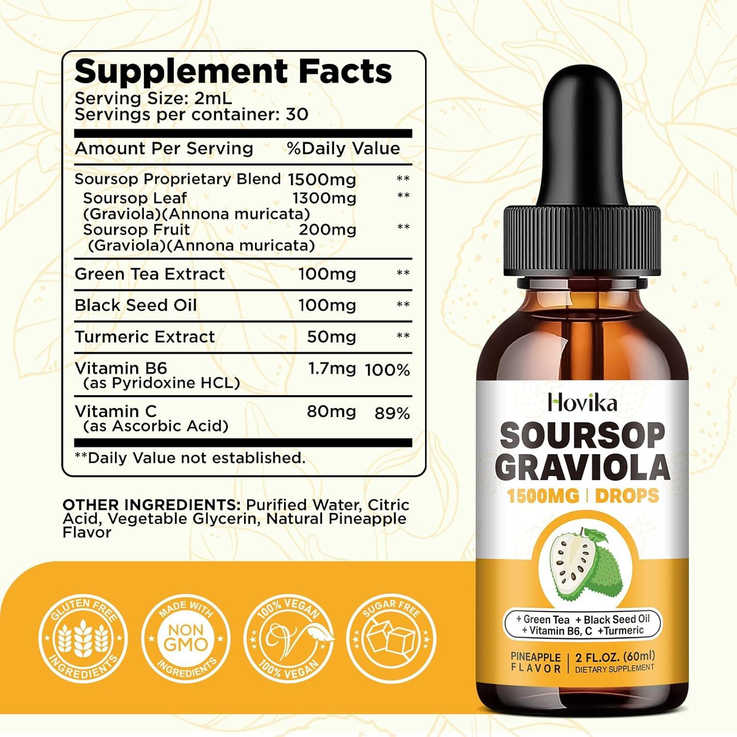 Gotas Líquidas de Graviola Soursop Hovika 59.15 ml - Antioxidante