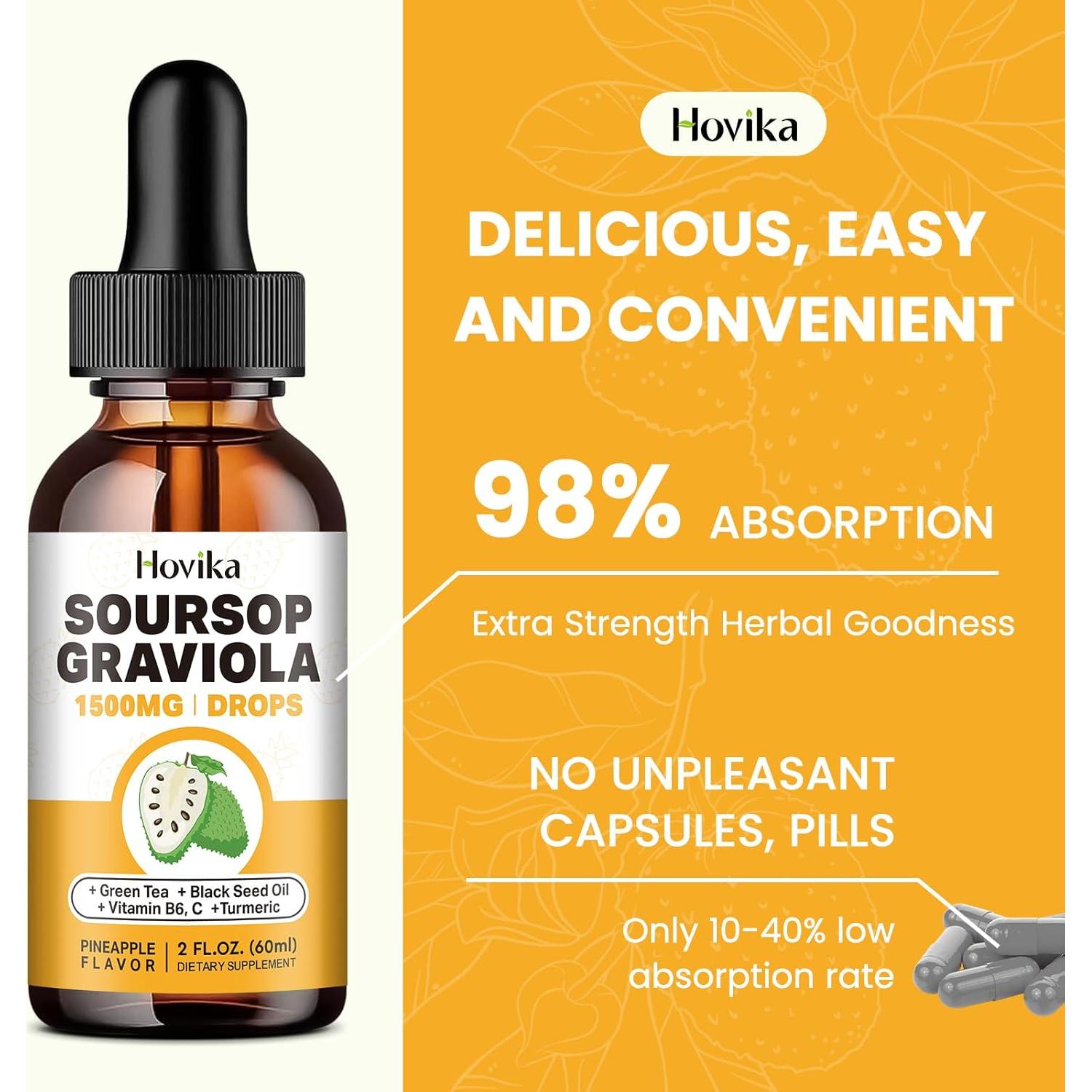 Gotas Líquidas de Graviola Soursop Hovika 59.15 ml - Antioxidante