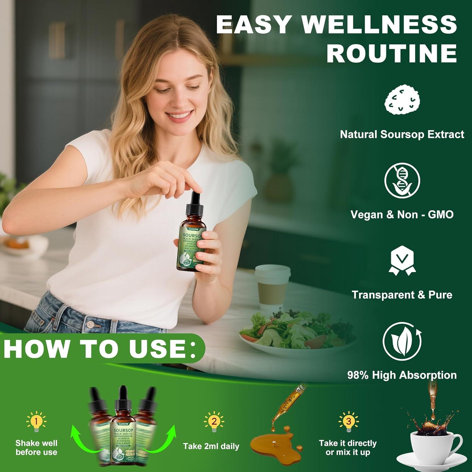 Concentrado Herbal Orgánico CeanPeak 60ml - Soursop, Ashwagandha, Moringa